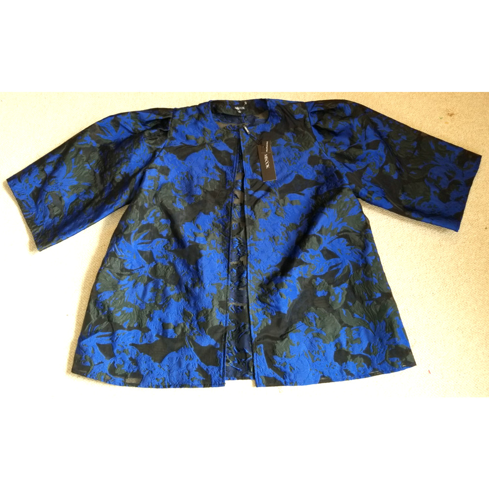 NWT $298 Womens Jacket-MISOOK-'Oceanic/Green' 'Floral Burnout' open kimono-L